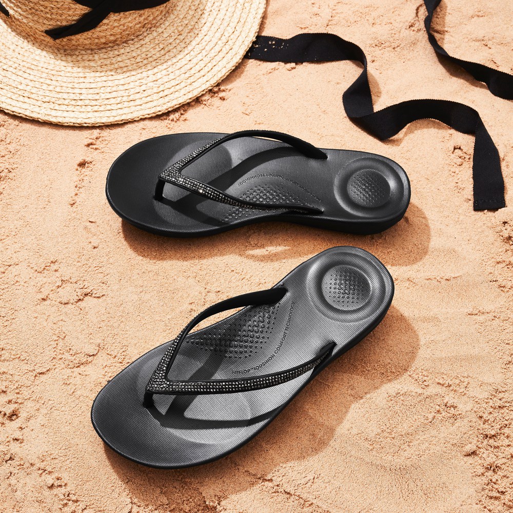 Fitflop Womens Flip-flops - Iqushion Sparkle Ergonomic - Black - 382-FVCSDT